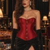 Corset en satin rouge foncé face Corset en satin rouge foncé