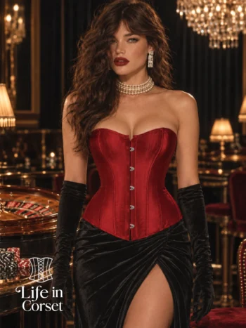 Corset en satin rouge foncé