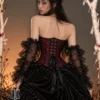 Corset gothique rouge et dentelle noire