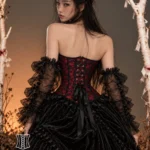 Corset gothique rouge et dentelle noire (vue de dos) Corset gothique rouge et dentelle noire
