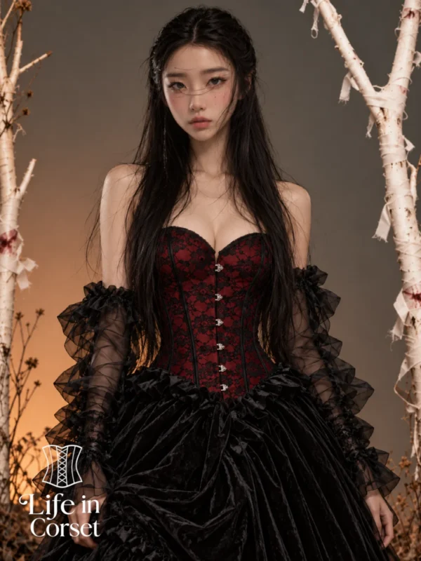 Corset gothique rouge et dentelle noire