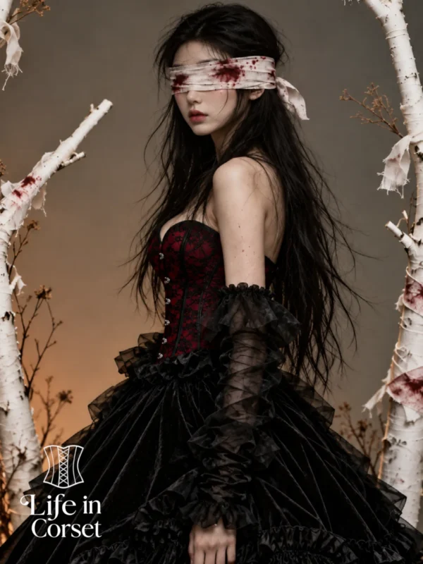 Corset gothique rouge et dentelle noire