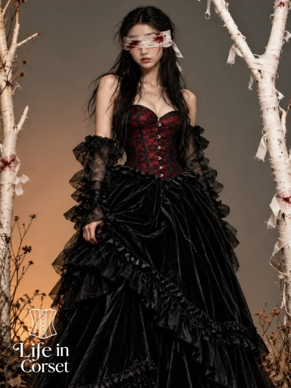 Corset gothique rouge et dentelle noire
