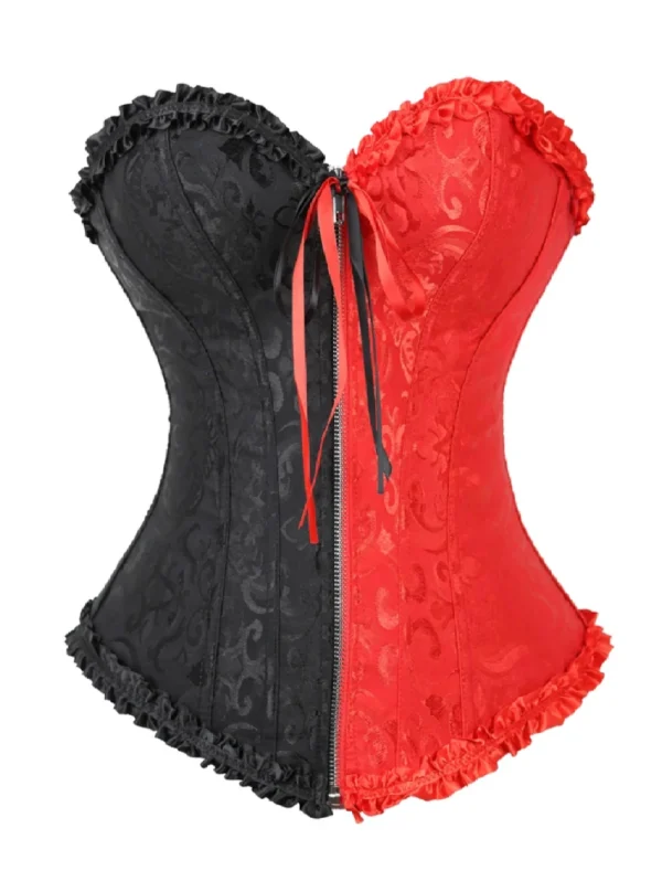 Corset gothique rouge et noir à zip frontal (1) Corset gothique rouge et noir à zip frontal