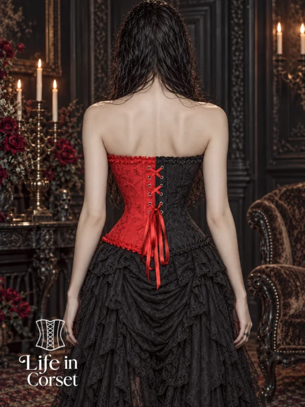 Corset gothique rouge et noir à zip frontal (2) Corset gothique rouge et noir à zip frontal