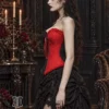 Corset gothique rouge et noir à zip frontal (3) Corset gothique rouge et noir à zip frontal
