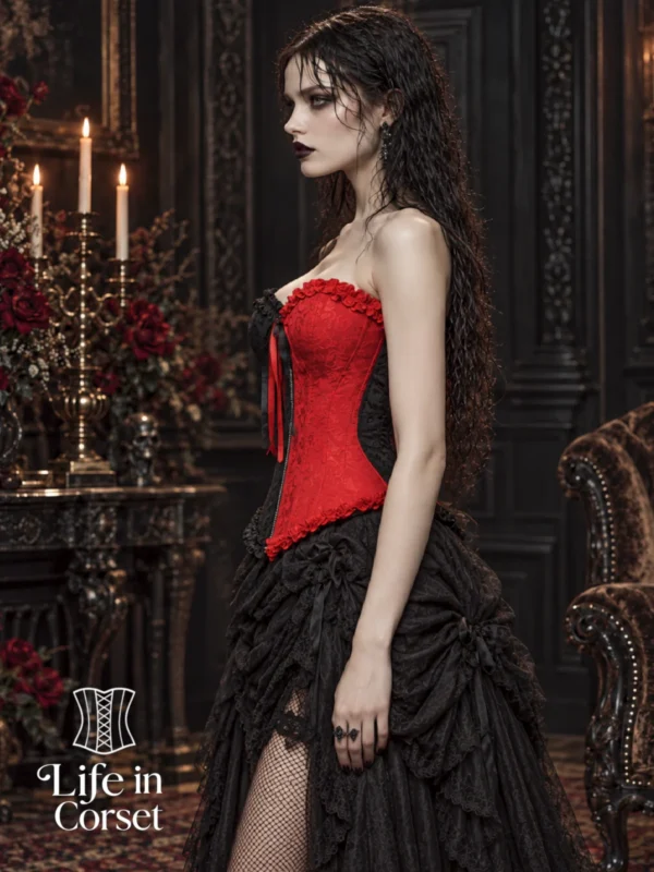 Corset gothique rouge et noir à zip frontal (3) Corset gothique rouge et noir à zip frontal