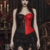 Corset gothique rouge et noir à zip frontal (4) Corset gothique rouge et noir à zip frontal
