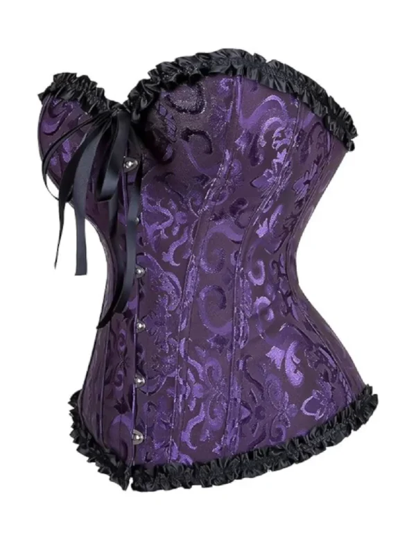 Corset gothique violet à lacets et rubans noirs (2) Corset gothique violet à lacets et rubans noirs