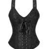 Corset lacé noir à bretelles et zip latéral