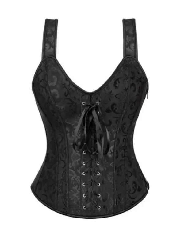 Corset lacé noir à bretelles et zip latéral