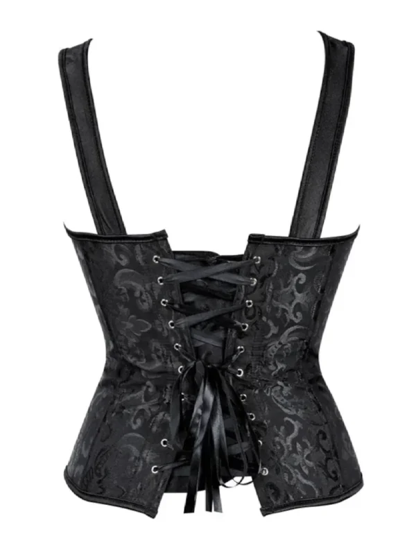 Corset lacé noir à bretelles et zip latéral