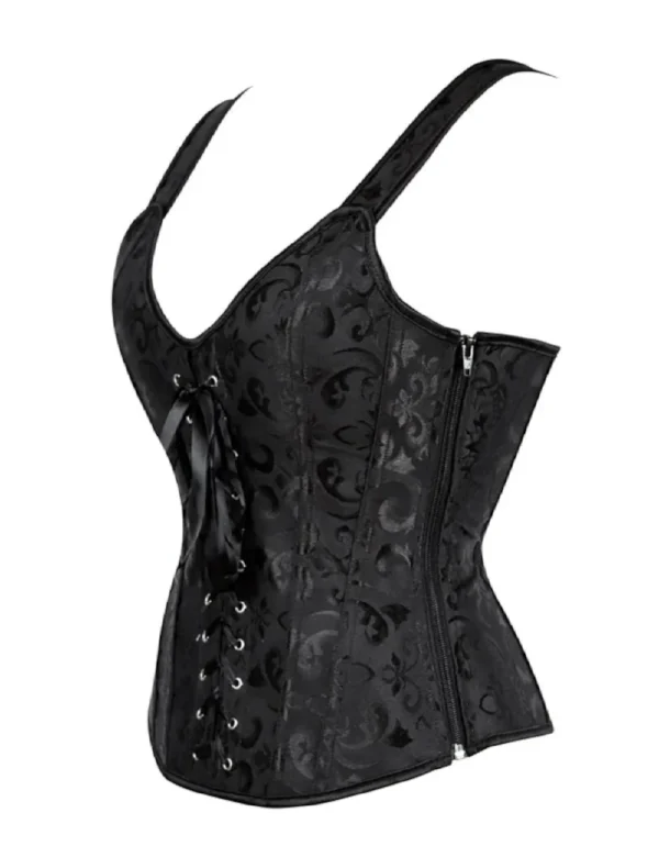 Corset lacé noir à bretelles et zip latéral