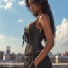 Corset lacé noir à bretelles et zip latéral