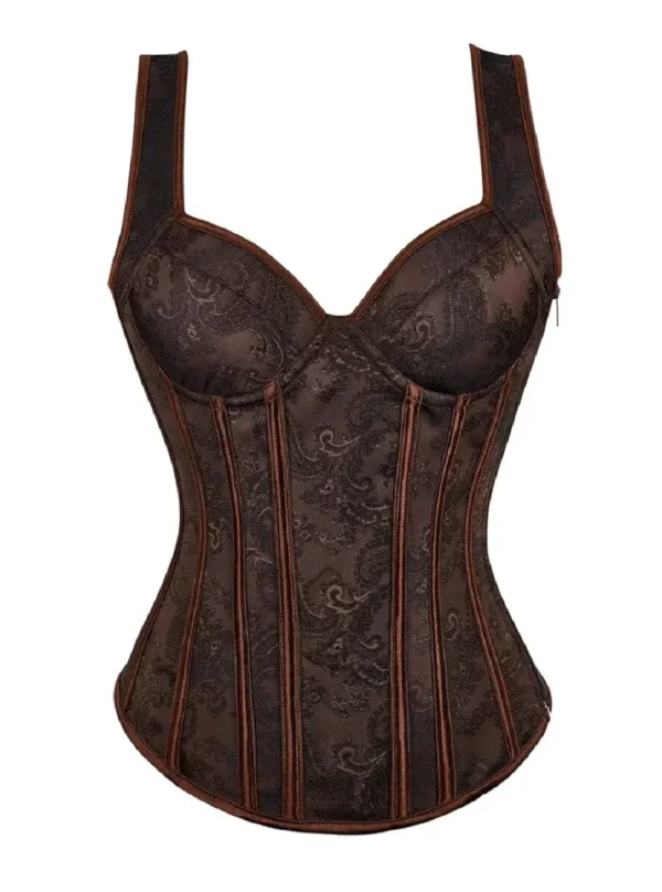 Corset marron à bretelles et motifs cachemir (1) Corset marron à bretelles et motifs cachemir