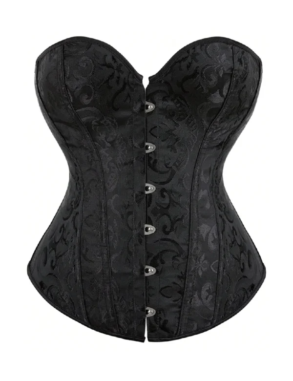 Corset noir à motifs baroques ton sur ton (1) Corset noir à motifs baroques ton sur ton