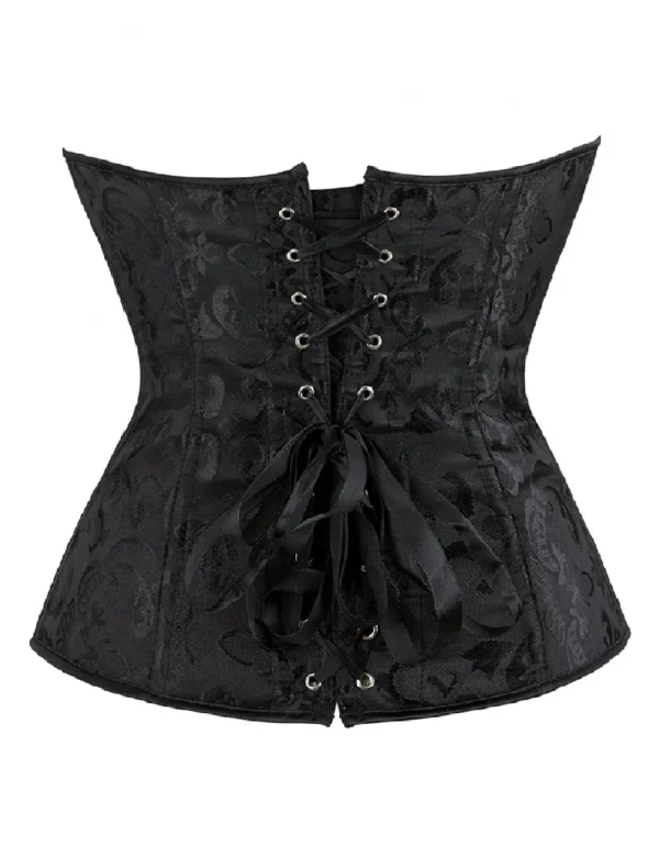 Corset noir à motifs baroques ton sur ton (2) Corset noir à motifs baroques ton sur ton