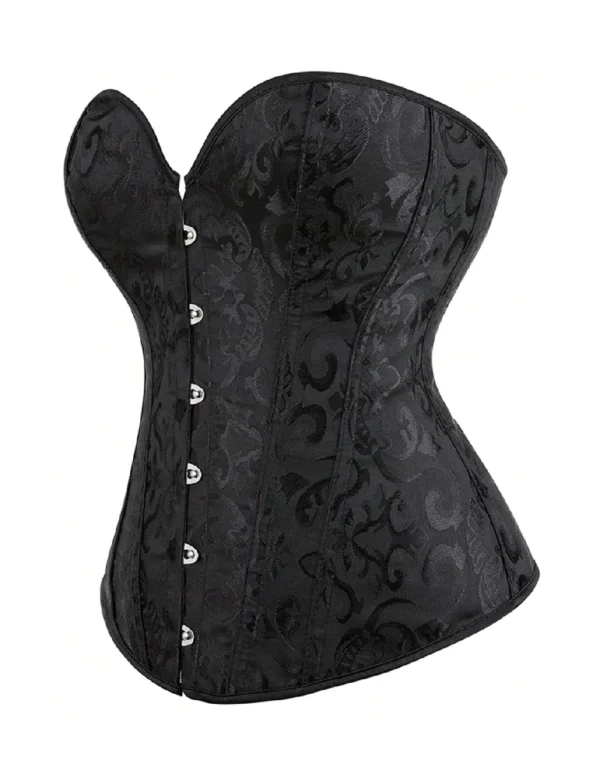 Corset noir à motifs baroques ton sur ton (3) Corset noir à motifs baroques ton sur ton