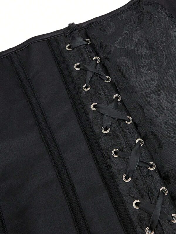 Corset noir à motifs baroques ton sur ton (4) Corset noir à motifs baroques ton sur ton