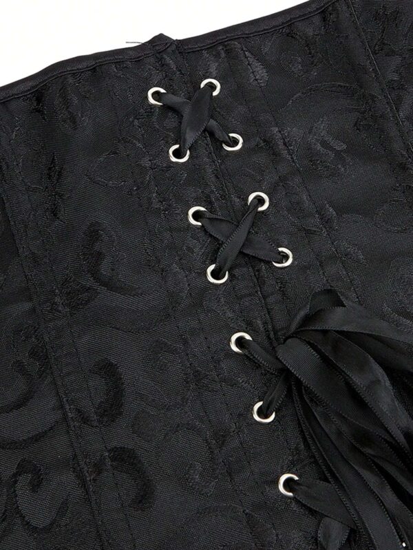 Corset noir à motifs baroques ton sur ton (6) Corset noir à motifs baroques ton sur ton