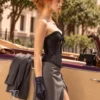 Corset noir chic en jacquard fleuri 4(vue de profil) Corset noir chic en jacquard fleuri