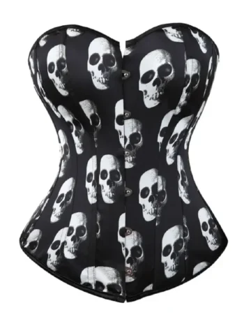 Corset noir et blanc à motifs crânes (1) Corset noir et blanc à motifs crânes