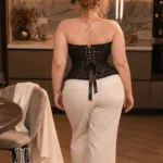 Corset noir jacquard zippé (vue de dos) Corset noir jacquard zippé