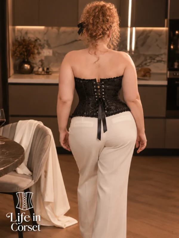 Corset noir jacquard zippé (vue de dos) Corset noir jacquard zippé