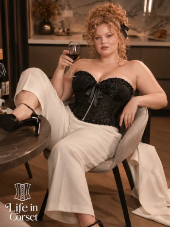 Corset noir jacquard zippé