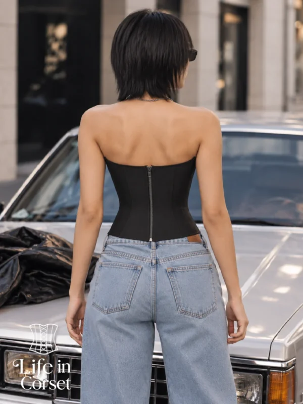 Corset noir minimaliste zippé (vue de dos) Corset noir minimaliste zippé