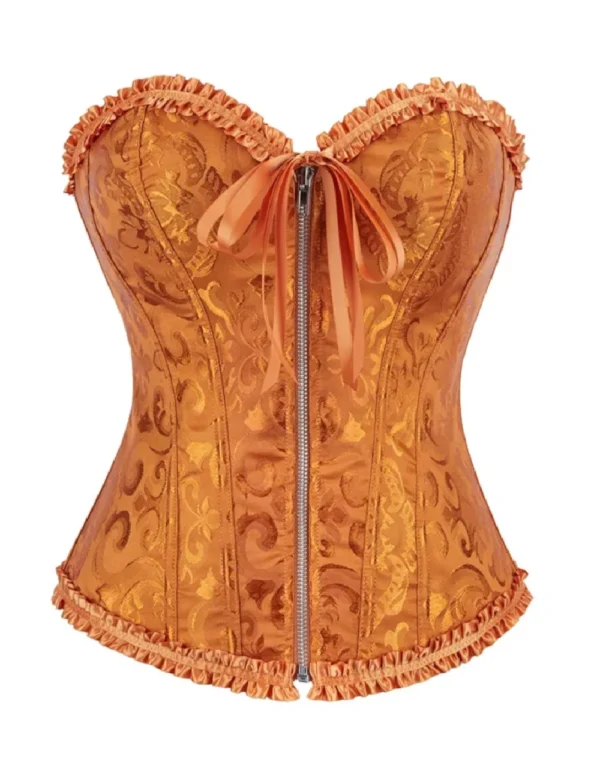 Corset orange cuivré à motifs floraux et zip frontal