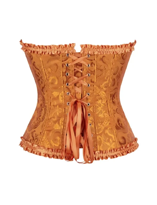 Corset orange cuivré à motifs floraux et zip frontal