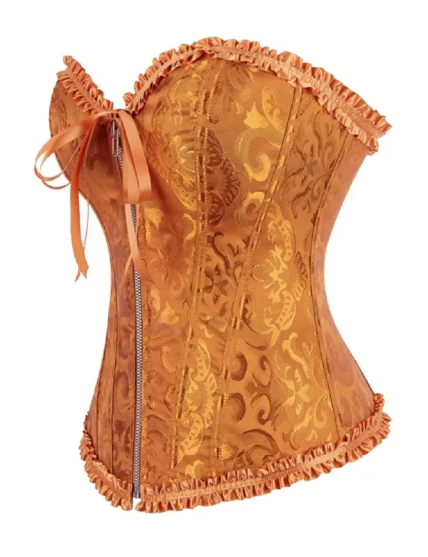 Corset orange cuivré à motifs floraux et zip frontal