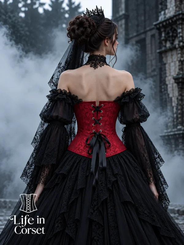 Corset overbust rouge à lacets noirs