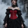 Corset overbust rouge à lacets noirs