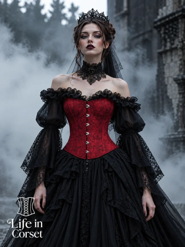Corset overbust rouge à lacets noirs