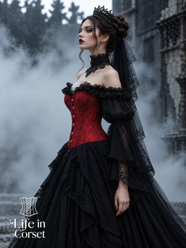 Corset overbust rouge à lacets noirs