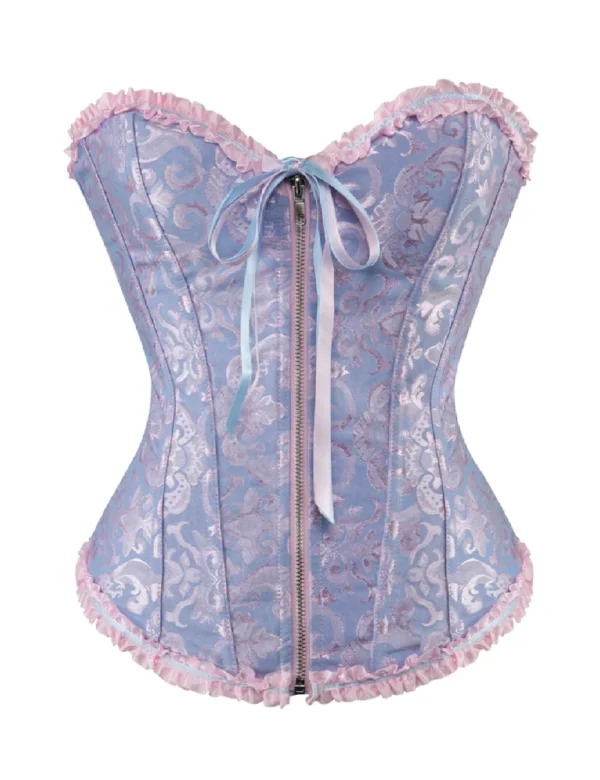 Corset romantique bleu pastel et rose à zip