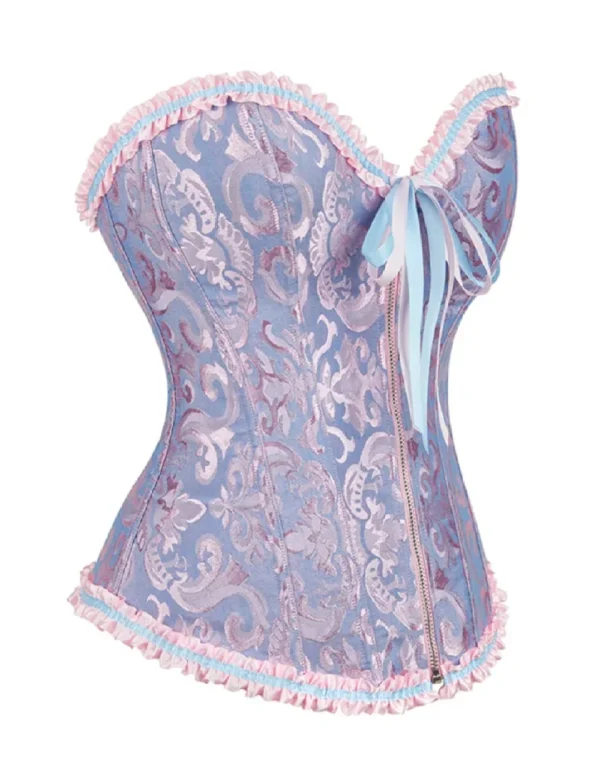 Corset romantique bleu pastel et rose à zip