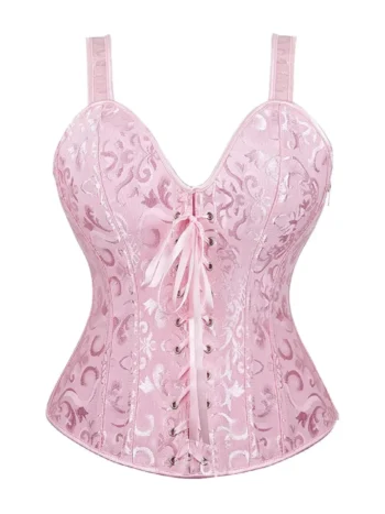 Corset rose clair à bretelles et lacets (1) Corset rose clair à bretelles et lacets frontaux