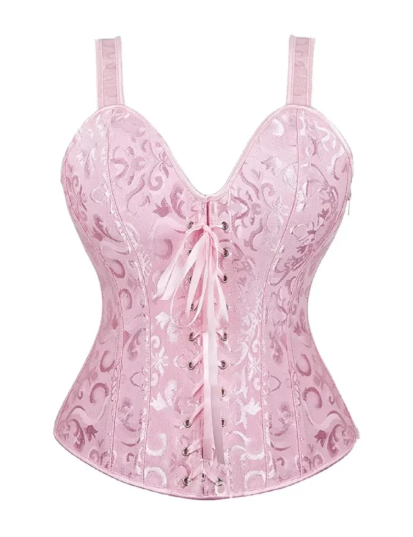 Corset rose clair à bretelles et lacets frontaux