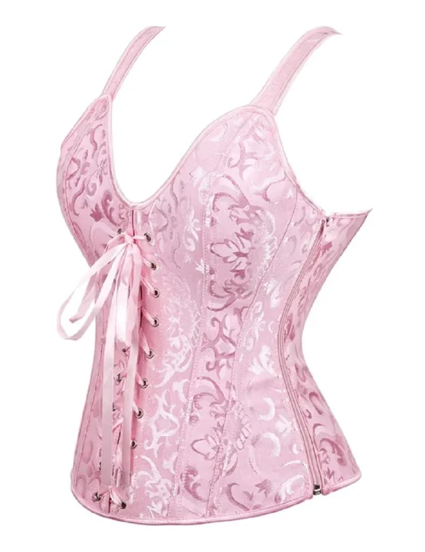 Corset rose clair à bretelles et lacets frontaux