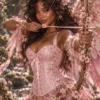 Corset rose clair à bretelles et lacets frontaux
