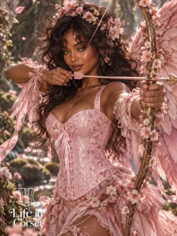 Corset rose clair à bretelles et lacets frontaux