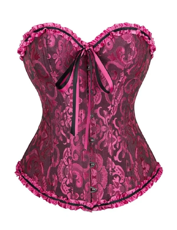 Corset rose et noir chic à rubans (1) Corset rose et noir chic à rubans