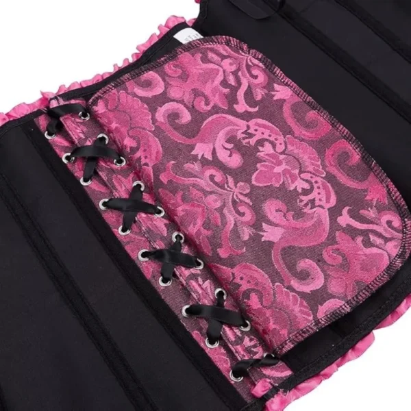 Corset rose et noir chic à rubans (2) Corset rose et noir chic à rubans