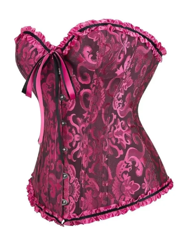 Corset rose et noir chic à rubans (3) Corset rose et noir chic à rubans