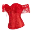 Corset rouge à manches Bardot en dentelle (2) Corset rouge à manches Bardot en dentelle