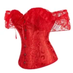 Corset rouge à manches Bardot en dentelle (2) Corset rouge à manches Bardot en dentelle