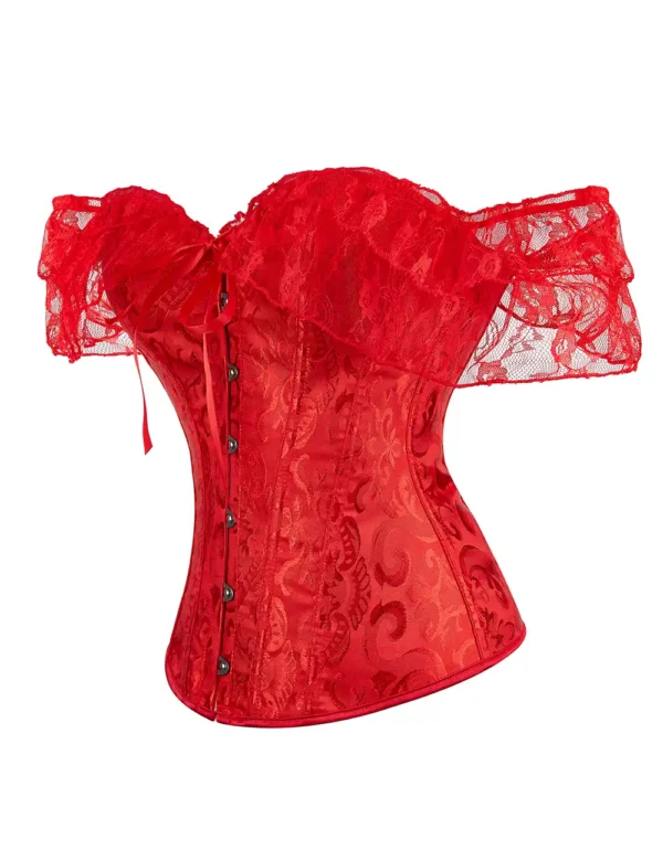 Corset rouge à manches Bardot en dentelle (2) Corset rouge à manches Bardot en dentelle